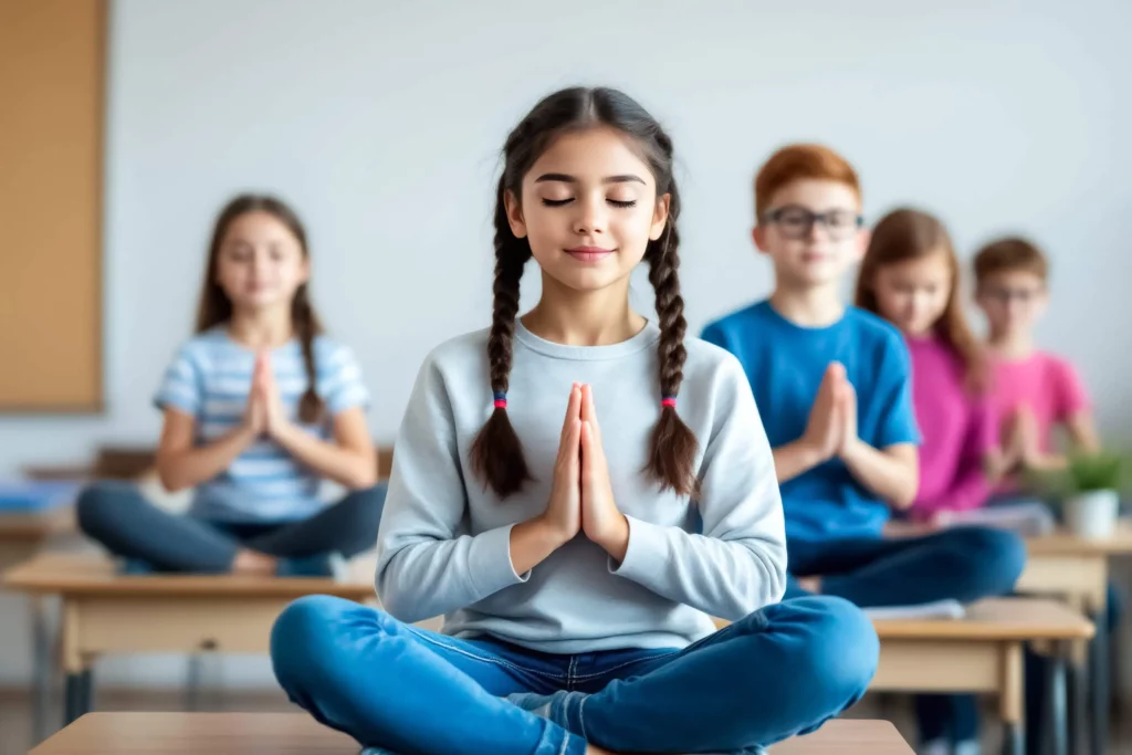 Élèves pratiquant une pause zen à l’école